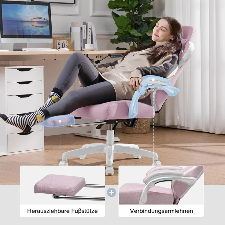 GTPLAYER Gaming-Stuhl Ergonomischer Gaming Sessel Schreibtischstuhl aus Stoff/Kunstleder (Pacekung), Federsitzkissen mit Fußstütze – Bild 5