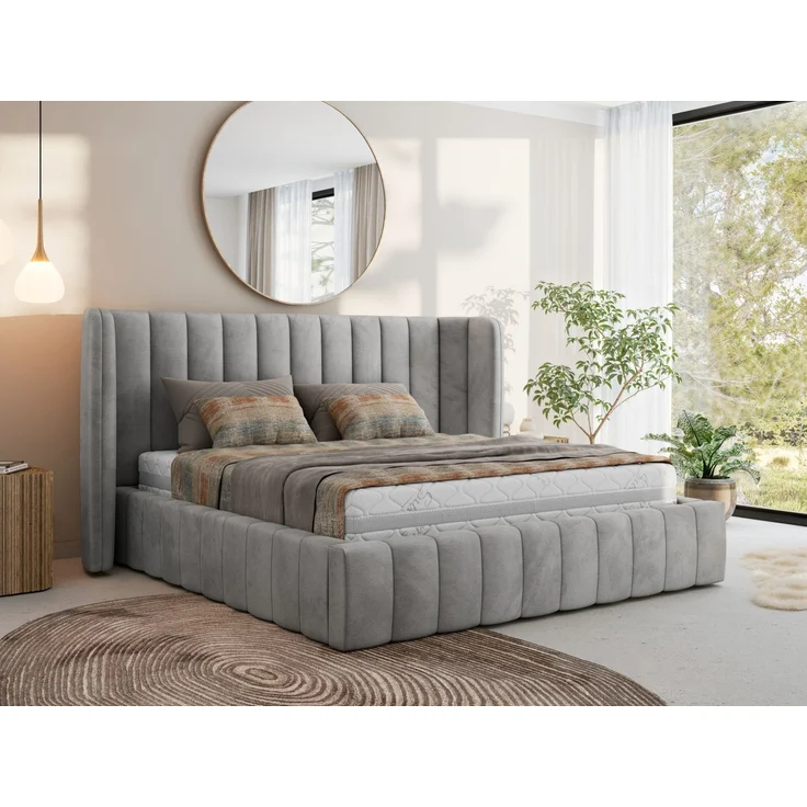 Polsterbett GOLETTA CLASSIC 180 x 200 cm mit gepolstertem Kopfteil, stabilem Bettrahmen, Lattenrost und Bettkasten mit Gasdruckfedern, Doppelbett, zeitloses Design - Hellgrau Velvet – Bild 1