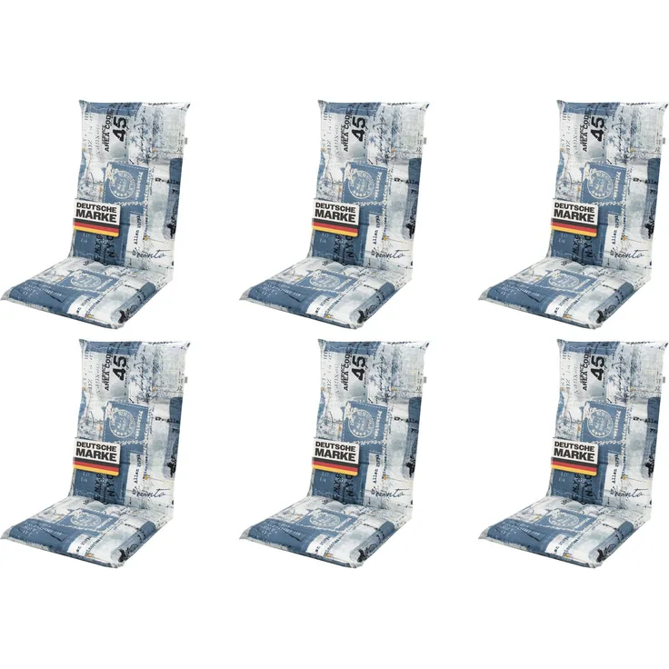 Gardissimo 6x 2112 Hochlehner Gartenstuhl Auflagen 120x50x8cm blau