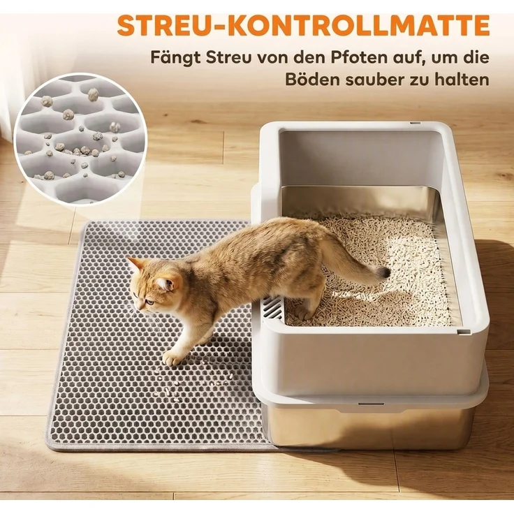 PawHut Katzentoilette, Edelstahl, Hellgrau, 60 x 40 x 30 cm – Bild 7