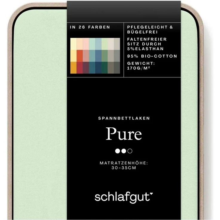 Schlafgut 'Pure' Spannbettlaken, Gummizug: rundum, für Matratzen bis 30cm Höhe, Bio-Baumwolle mit Elasthan, Green Light, M 120x200 cm - 130x220 cm – Bild 3