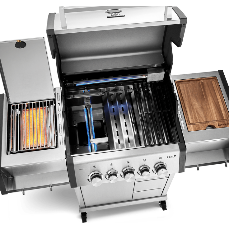 BURNHARD® Gasgrill 3-Brenner inkl. Heckbrenner, mit Edelstahl Grillrost & inkl. stabiler Abdeckhaube, Seitenkochfeld mit Infrarot Keramikbrenner - EARL - Silber - #946622 – Bild 5
