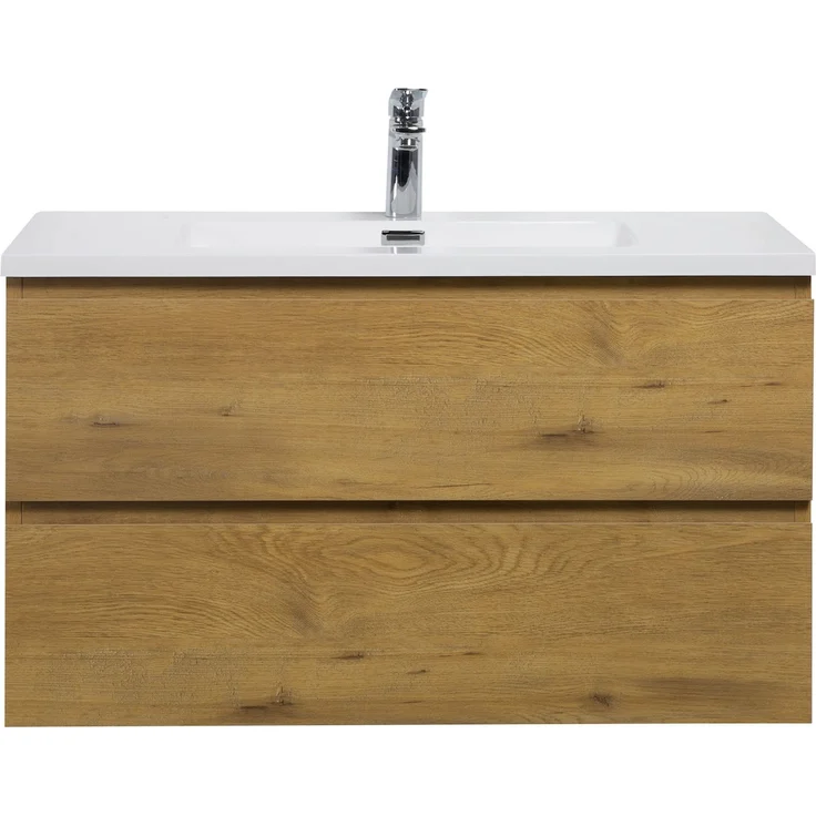 Badplaats Badmöbel Set mit Waschbecken und Unterschrank Angela 90 x 48 cm Eiche - Waschbeckenunterschrank mit Soft-Close und Waschbecken, Vorgemontiert – Bild 6