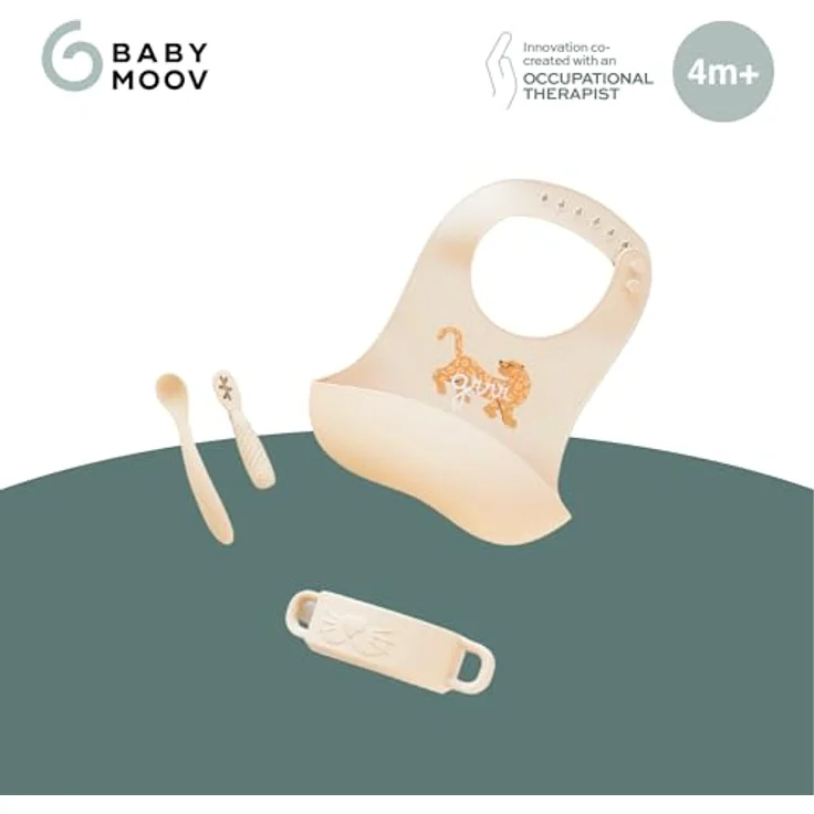 Babymoov Baby Geschirrset Mini Roar - ab 4 Monate - 4er Set Silikon, Baby Lätzchen, 2x Babylöffel, Schüssel, BPA-frei, Spülmaschinenfest – Bild 3