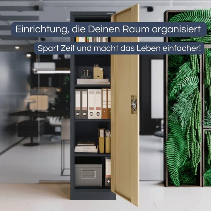 Aktenschrank abschließbar KADO - 5 Ebenen verstellbar, Flügeltüren | Metallschrank Werkstatt Mehrzweckschrank Büroschrank aus Stahl Werkzeugschrank, 185x45x40cm Anthrazit-Nussbaum – Bild 3