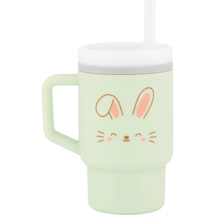 INFANTINO My 1st Tumbler, Silikon-Trinklernbecher mit Strohhalm & Griff, auslaufsicherer Babybecher für unterwegs, BPA-freie Übergangsflasche, Hase