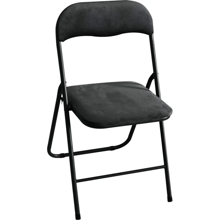 Metall Klappstuhl mit Samtbezug schwarz gepolstert Beistellstuhl Camping