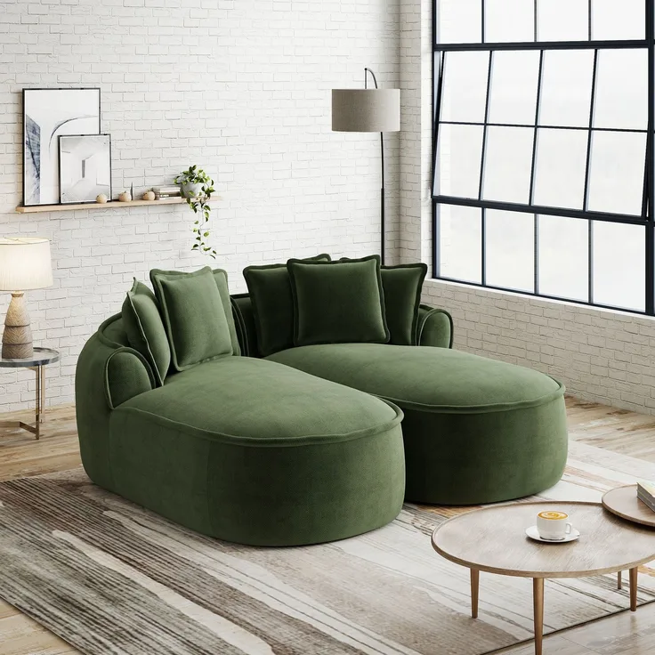 ZUBALIYA SchlafSofa mit Chenille - Bezug, mit breiten Armlehnen, mit Schaumstoffpolsterung, aus Chenille, Grün