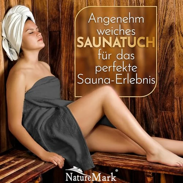 NatureMark 2er Pack SAUNATÜCHER Premium Qualität 80x200 cm SAUNATUCH Sauna-Handtuch 100% Baumwolle Farbe: Anthrazit Grau – Bild 7