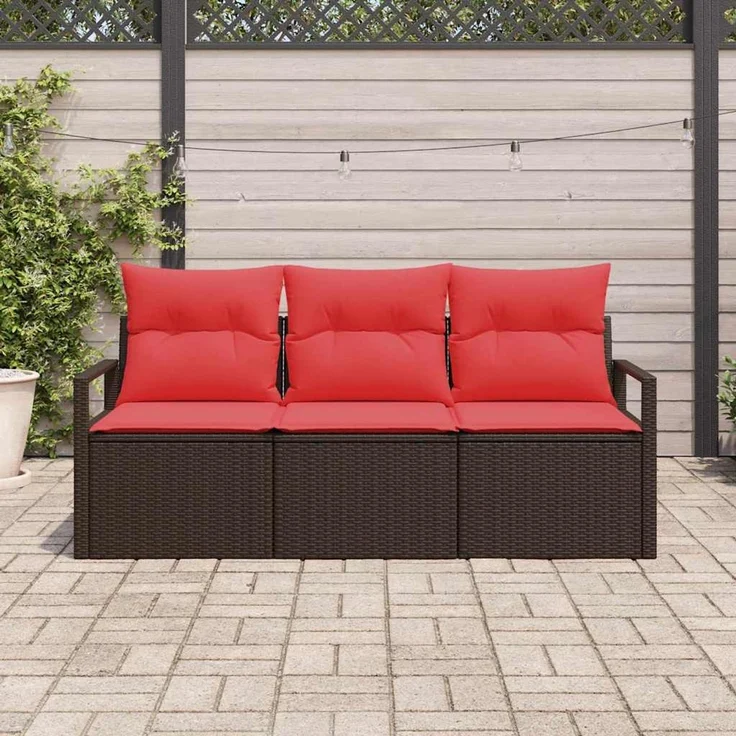 vidaXL Sofa Set mit Kissen 3 pcs Braun Poly Rattan 3346244 – Bild 3