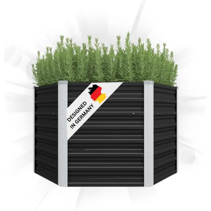 DELUKE® 6-eckiges Hochbeet für Garten NOA Anthrazit 129x129x77cm Verzinkter Stahl Hochbeet Metall Gartenbeet Kräuterbeet Blumenbeet Beet hoch Frühbeet für Garten Gemüsebeet