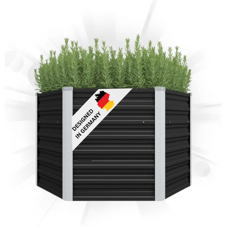 DELUKE® 6-eckiges Hochbeet für Garten NOA Anthrazit 129x129x77cm Verzinkter Stahl Hochbeet Metall Gartenbeet Kräuterbeet Blumenbeet Beet hoch Frühbeet für Garten Gemüsebeet – Bild 1
