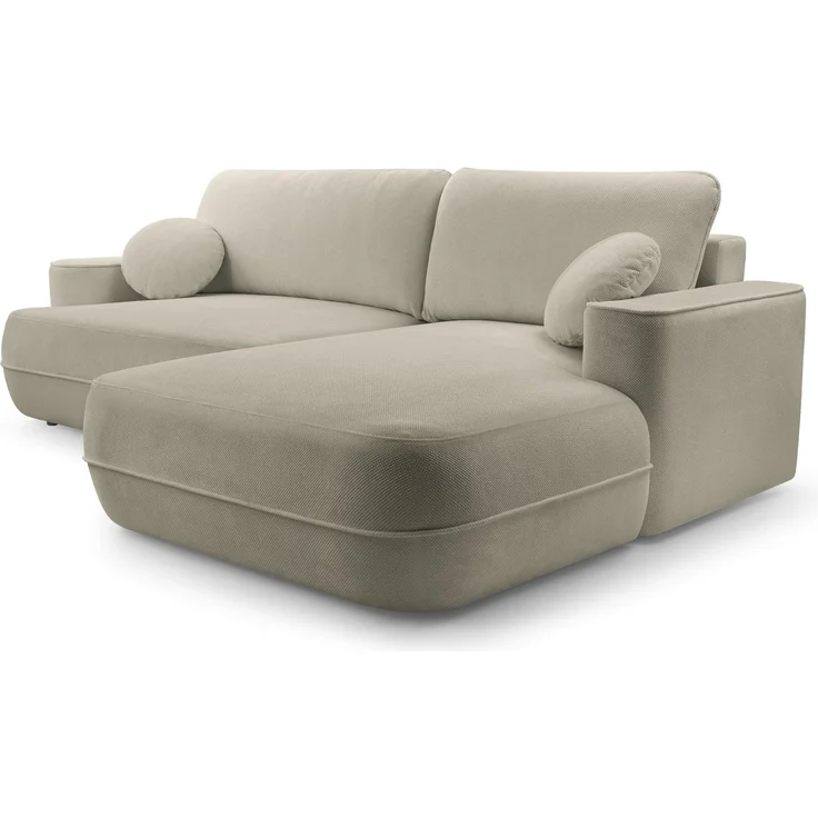Selsey 'Fuerro' Ecksofa mit Schlaffunktion, Bettkasten, Ottomane rechts, Strukturstoff wasserabweisend, Hellbraun – Bild 5