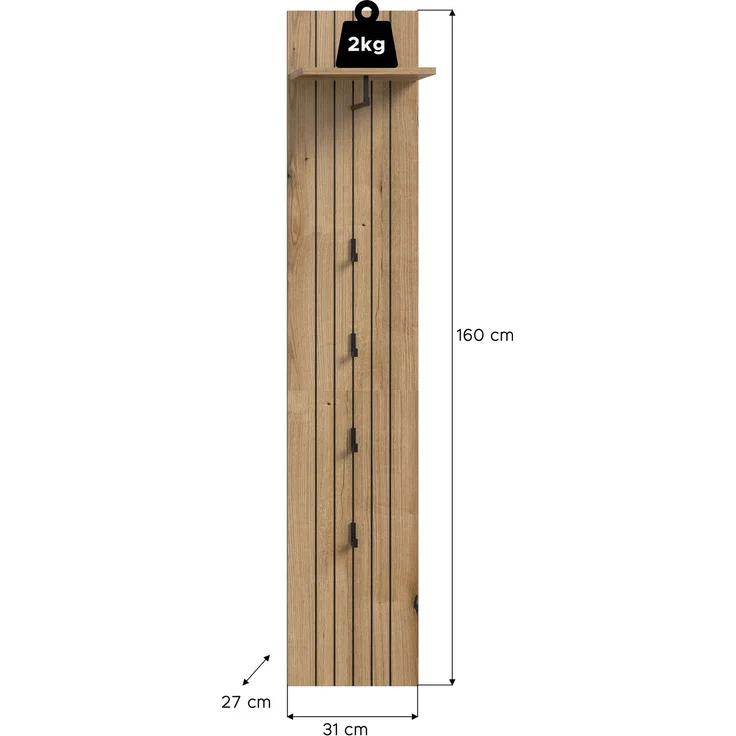 Garderobepaneel (B/H/T: 31x160x27 cm) in Evoke Oak Nachbildung – Bild 4