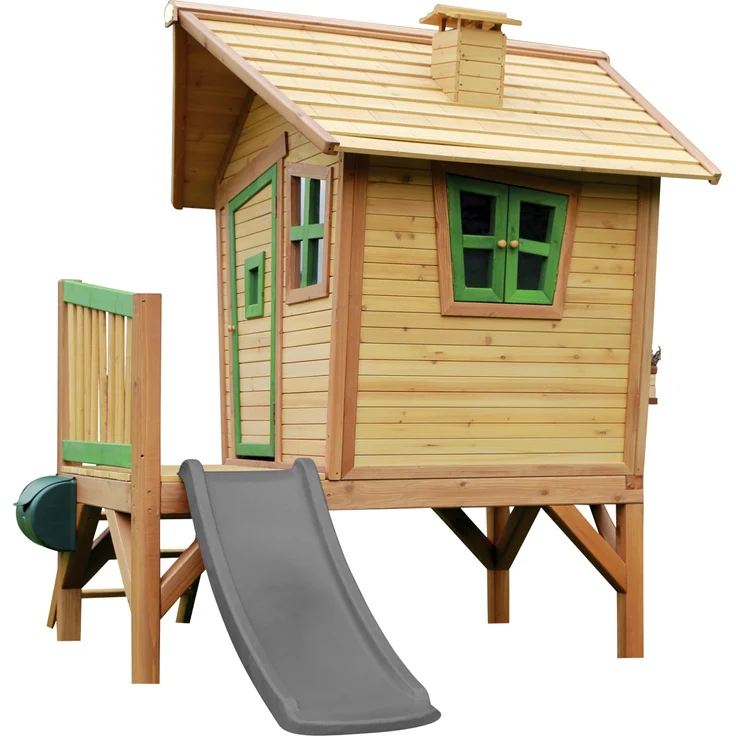 AXI Spielhaus Robin mit grauer Rutsche Stelzenhaus in Braun & Grün aus FSC Holz für Kinder | Braun, grün, grau | Holz | 177 cm – Bild 4