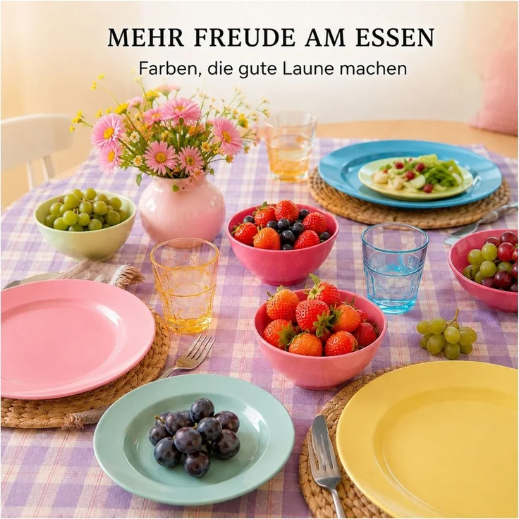 rice Teller-Set Melamin Teller Set Bunt 6er Set leicht für Alltag & draußen (6-tlg), Melamin – Bild 4