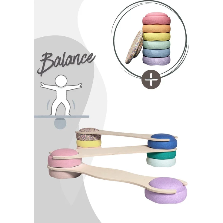 tiSsi® Balance Board Set inkl. Stapelstein 6er Set Rainbow Pastel und Board – Bild 2