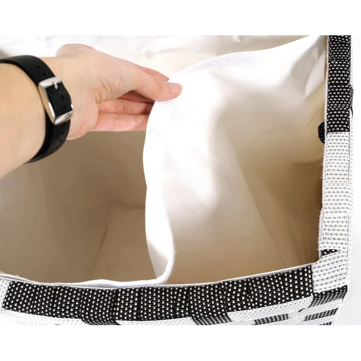 Kobolo Wäschekorb Wäschebehälter - Nylon - schwarz-weiß - 44x32x52cm (mit Deckel) – Bild 3