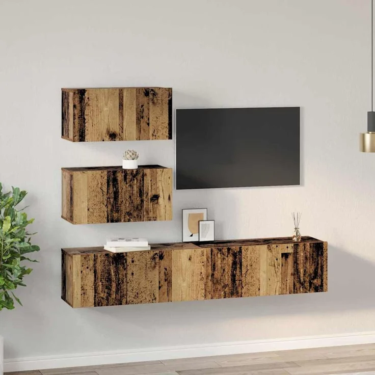 vidaXL TV-Schrankset Wandmontiert 4 pcs Altholz Holzwerkstoff 3393393 – Bild 3
