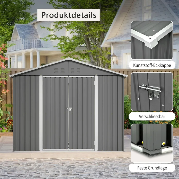 ZUBALIYA Stabiles Metall-Gerätehaus in Anthrazit 8x6 FT mit praktischer Klapptür Ideal als Gartenschuppen für Werkzeuge & Gartengeräte – Bild 5