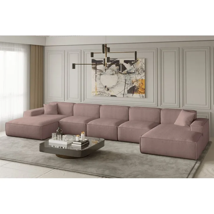 Wohnlandschaft U-Form CELES XL in Stoff Scala Rose