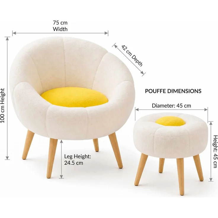 Hanah Home 'Lida - White, Yellow' Ohrensessel- und Beistelltisch-Set (2-teilig), Weiß / Gelb, 75 x 100 x 42 cm – Bild 4