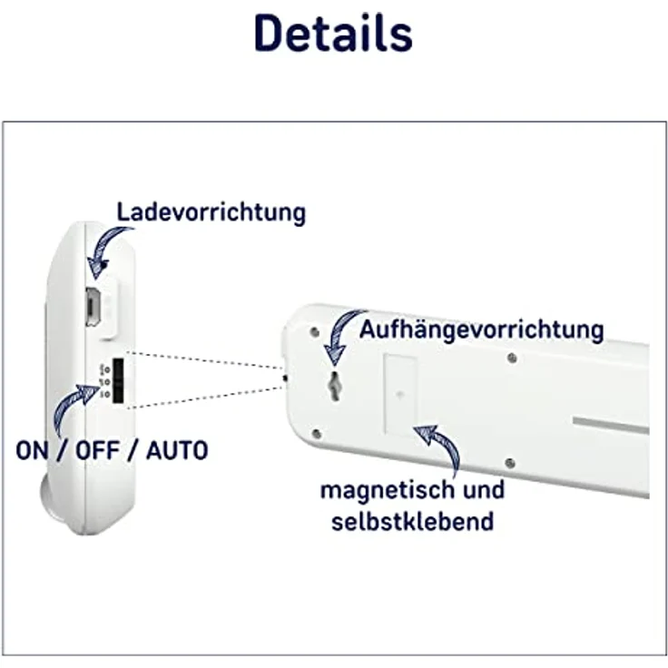 Müller-Licht Mobina Sensor 30 LED Batterieleuchte, 30cm, neutralweiß 4000K, wiederaufladbar per USB, selbstklebend, schwarz, mit Bewegungssensor und Zeitfunktion – Bild 4