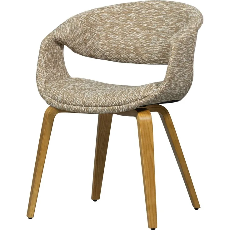 Esszimmerstuhl Yossi aus Webstoff, modernes Design, sandfarben mit Holzgestell, gepolstert