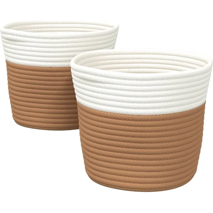 vidaXL Aufbewahrungskörbe 2 Stk. Braun und Weiß Ø24x18 cm Baumwolle 358454
