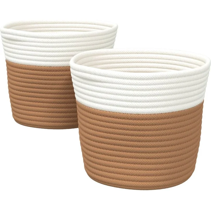 vidaXL Aufbewahrungskörbe 2 Stk. Braun und Weiß Ø24x18 cm Baumwolle 358454 – Bild 1