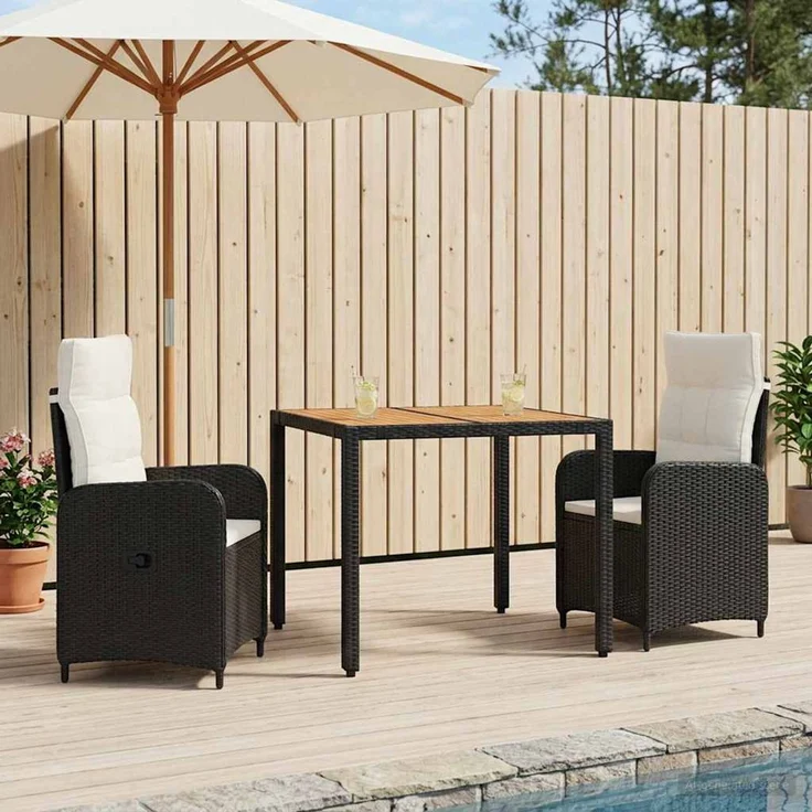 vidaXL Outdoortisch-Set 3 stk. Schwarz und Cremeweiß 90 x 90 x 75 cm 3422264 – Bild 1