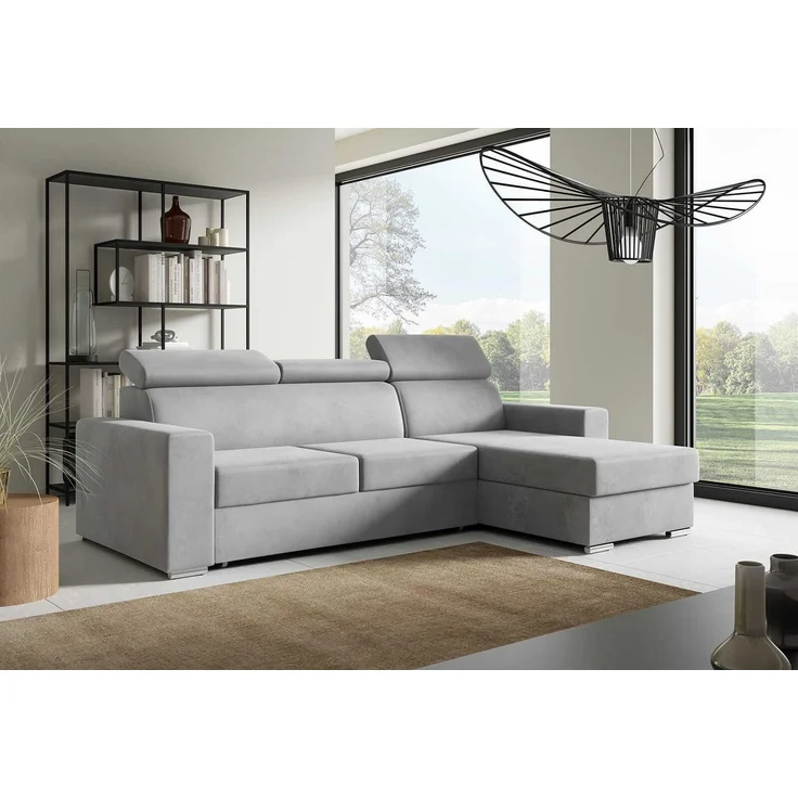 Ecksofa in L-Form NELA, L-förmige Eckcouch mit Schlaffunktion, ausziehbares Sofa, 1 Bettzeugbehälter, verstellbare Kopfstützen, (Monolith 84), 96x170 cm – Bild 2