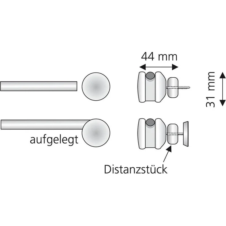 Liedeco Scheibenstange, Ø 12 mm, 1-läufig, Fixmaß, ohne Bohren, verschraubt, Holzwerkstoff – Bild 3