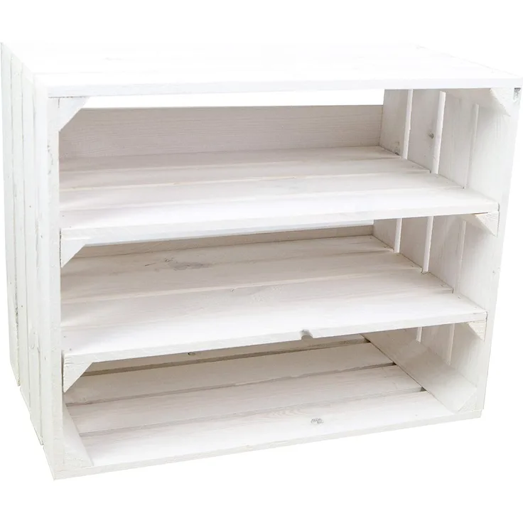 Weisse/geflammte Bücherregal - Schuhregalkiste mit Zwischenbrett/Mittelbrett Einlage ca 50 x 40 x 30 cm / Apfelkisten Weinkisten Holzkisten aus dem Alten Land (doppelt Weiss Längs)