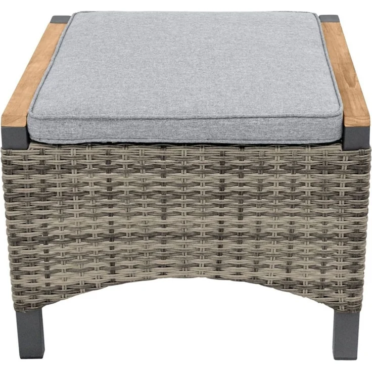 Hocker Fußbank Nizza braun Polyrattan Teak Garten wetterfest – Bild 2