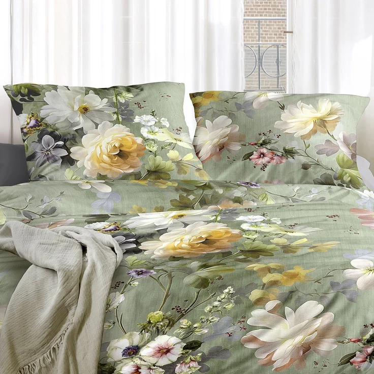 Irisette Flausch Cotton Bettwäsche Zobel 8596-30 Blüten grün 135x200 – Bild 3