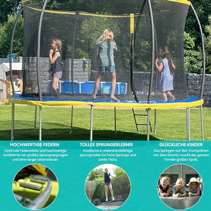 Ultima 4 Zero Gravity Trampolin Ø 366 cm, TÜV geprüftes Gartentrampolin inkl. Leiter und Sicherheitsnetz, Nutzer bis 150 kg – Bild 5