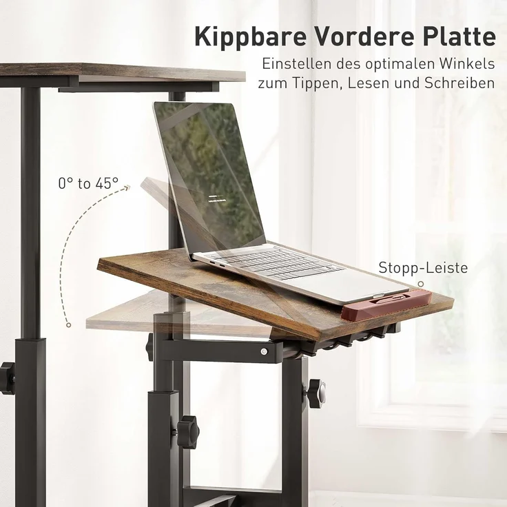 HOMCOM Schreibtisch 2-stufige Arbeitsfläche (Laptoptisch, 1-St, Arbeitstisch), Höhenverstellbar, Rustikal-Braun – Bild 5
