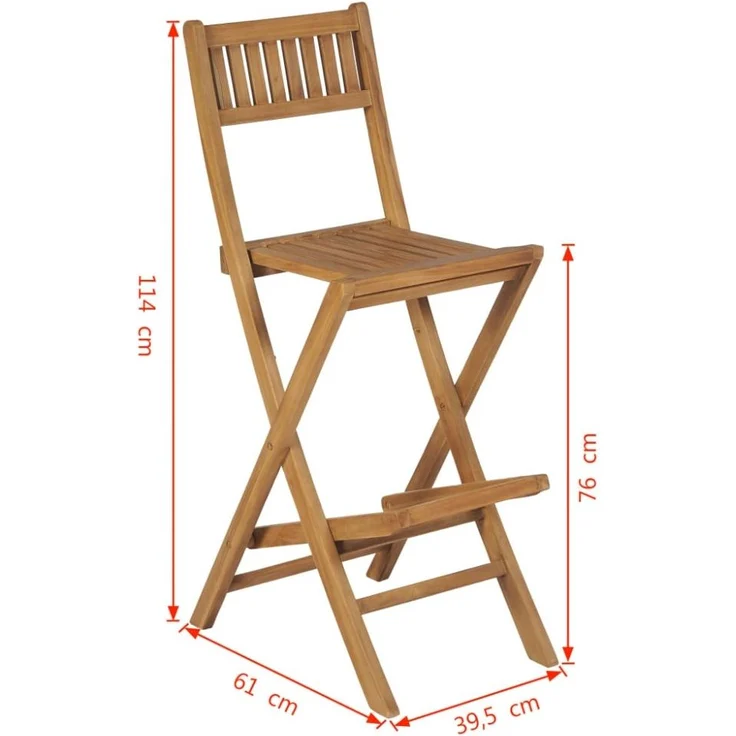 vidaXL Klappbare Garten-Barhocker 2 Stk. Massivholz Teak 43806 – Bild 2