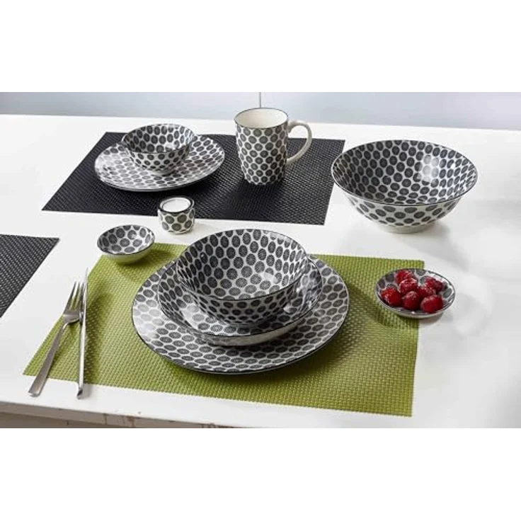 Presotto Speiseteller Takeo, 26,5 cm, Schwarz-Weiß, Keramik, 4er Set mit skandinavischem Design, spülmaschinengeeignet – Bild 3