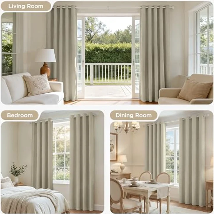 Joydeco, leinenfarbene Verdunkelungsvorhänge, 2-teiliges Set, 107 cm B × 213 cm L, 100 % lichtundurchlässig, strukturierte Thermisch isolierende Vorhänge für Schlafzimmer mit Privatsphäre – Bild 7