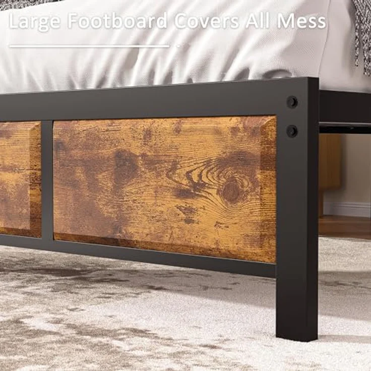 VECELO Bettgestell 90x200 cm, Metallbett mit Dick Holzkopfteil und Lattenrost, Modern Gästebett Jugendbett mit Stauraum Unter Dem Bett, Perfekt für Schlafzimmer, Braun – Bild 7