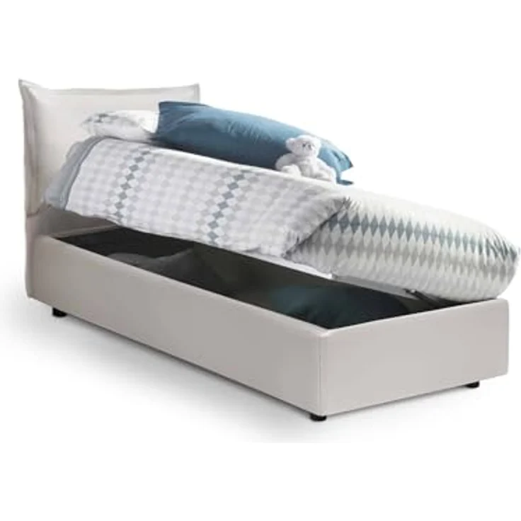Talamo Italia - Einzelbett Livia, Bettkasten mit Kunstlederbezug, 100 % Made in Italy, seitliche Öffnung, geeignet für Matratze 80 x 190 cm, Weiß – Bild 6