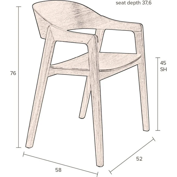 DutchBone Esszimmerstuhl Westlake im 2er-Set, Natur aus Eichenholz 58x52x76 cm – Bild 5
