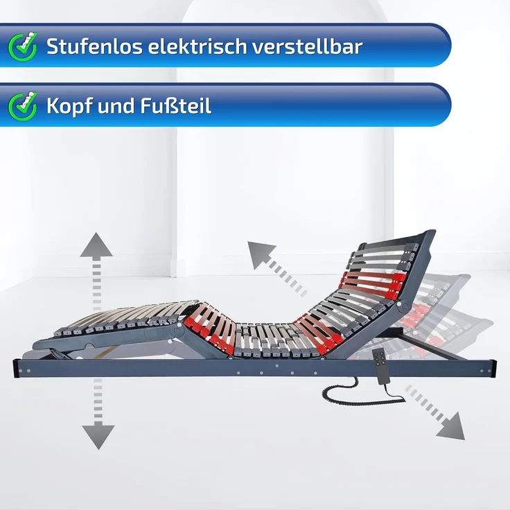 Lattenrost mit Motor Terra Med Ultra Flachmotor Lattenrost (Bettkastengeeignet), Matratzen Perfekt, Kopfteil und Fußteil elektrisch, kein Raumbedarf unterhalb des Rahmens, mit Härteverstellung, 90x200 cm – Bild 5