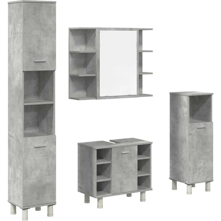 vidaXL 4-tlg. Badmöbel-Set Betongrau Holzwerkstoff 3324850