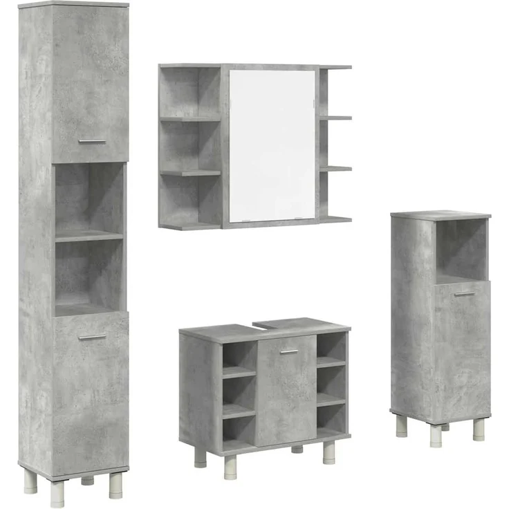 vidaXL 4-tlg. Badmöbel-Set Betongrau Holzwerkstoff 3324850 – Bild 1
