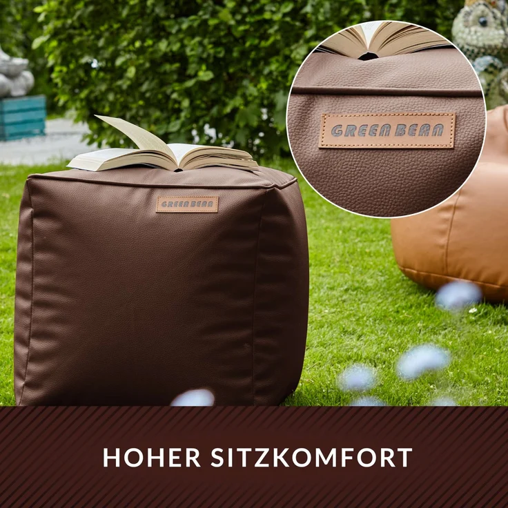 Green Bean® Sitzhocker aus Kunstleder - Pouf mit EPS Perlen Füllung - 40 x 40 cm - perfekte Ergänzung zum Sitzsack - Dunkelbraun – Bild 5