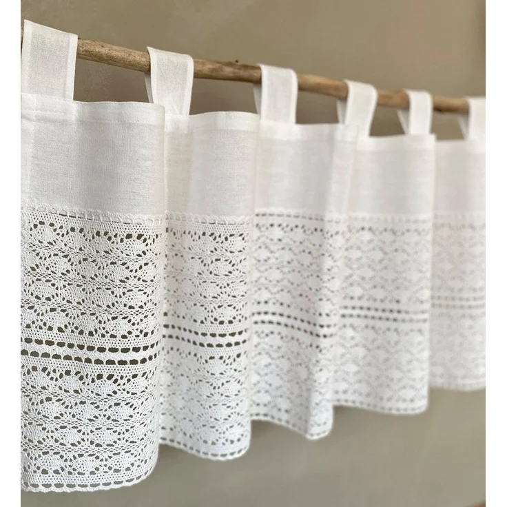 heimtexland Scheibengardine Deko Set Häkelspitze Gardine Kissen Tischdecke, Schlaufen (1 St), blickdicht, Boho Scheibengardine Makramee Spitze Häkel Bistrogardine – Bild 2