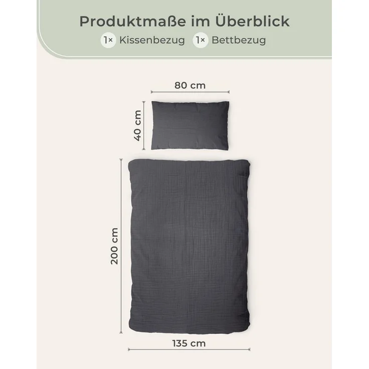 Laynenburg Bettwäsche Musselin aus 100% Baumwolle in 135x200 oder 155x220 cm, atmungsaktiv & bügelfrei – 2 lagig mit Reißverschluss & Haltebändern – Bild 3